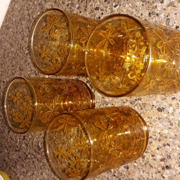 Vintage Libbey Texture Flowers Gold Bouquet 1960's Set Of 4 Glasses - Picture 3 of 9